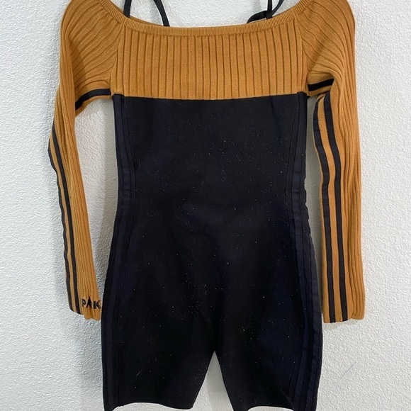 Ivy Park x Adidas Corset Playsuit Black Mesa Drip 2 Ribbed Knit Striped SZ S - Picture 8 of 11